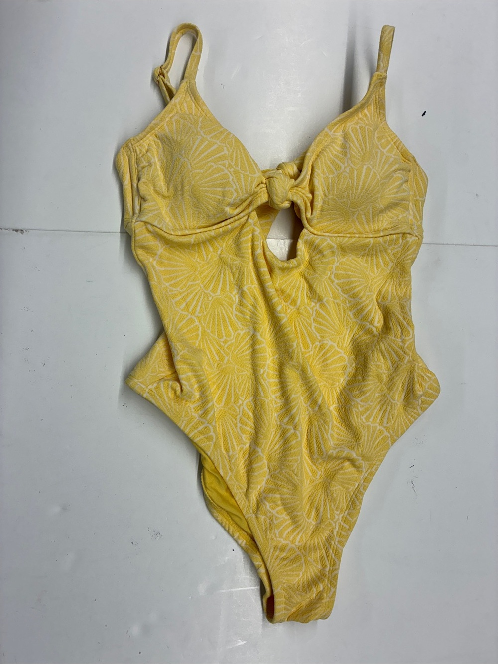 NEW Shade & Shore Yellow Floral One-Piece with Front Knot Detail Size Medium